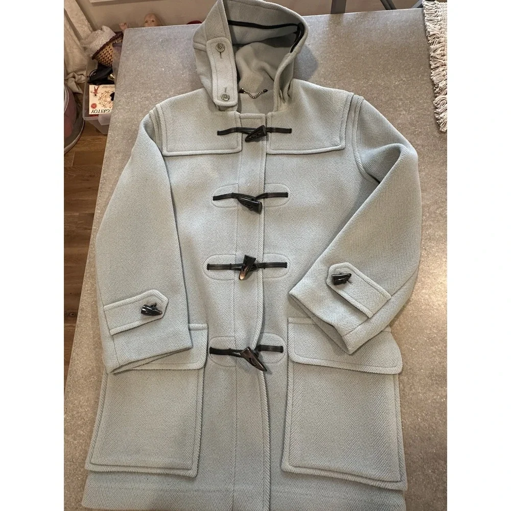 Vintage Authentic Burberry London England Duffle Coat 100% Wool Hooded Sz Med - Picture 2 of 16